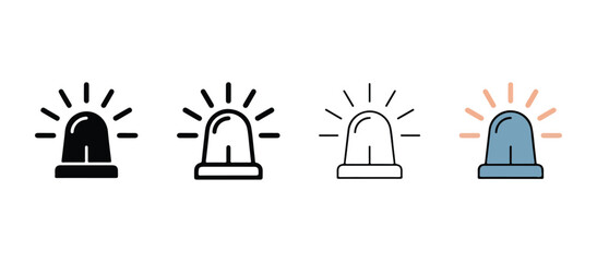 siren light icons in black line white and blue with rays  emergency alert symbols used for warning and notification purposes © BIBI