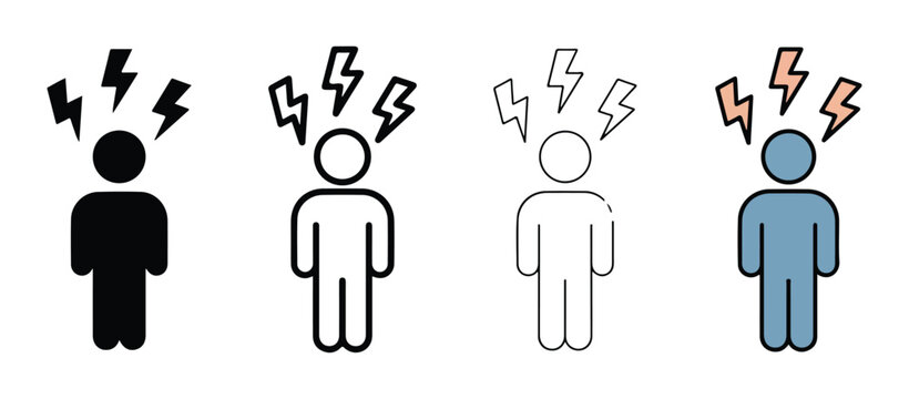 human icons with lightning bolts above their heads in different colors and line styles on white background