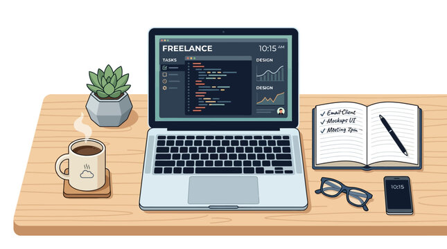 Notebook with pen and calculator on white background business office technology concept digital illustration with laptop computer keyboard monitor