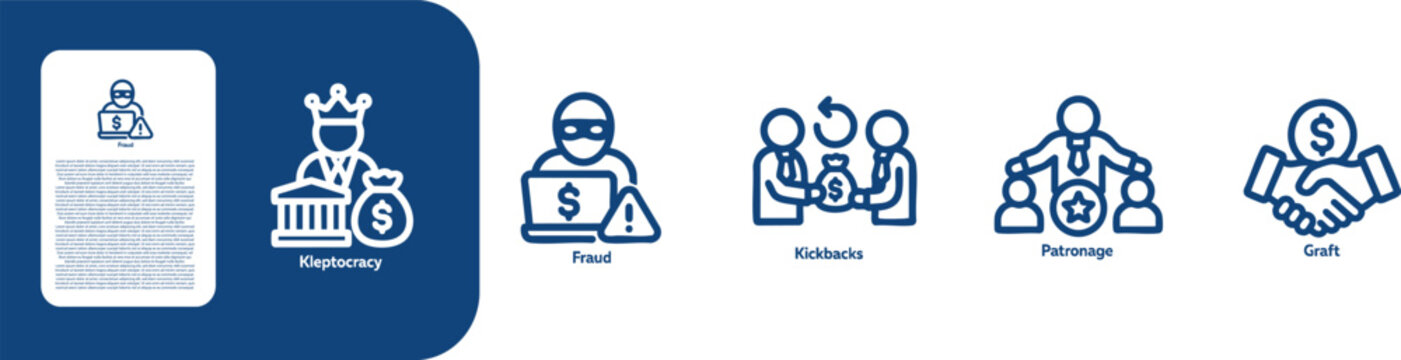 thin line icon set of Corruption and Financial Crime 