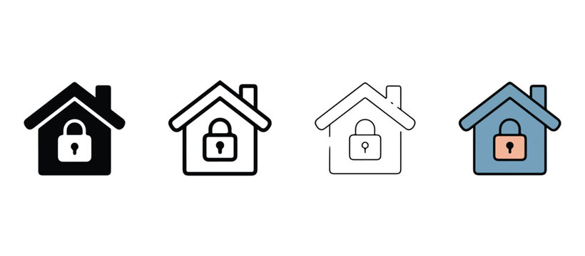 House icons with padlock security symbols for home safety and protection concepts
