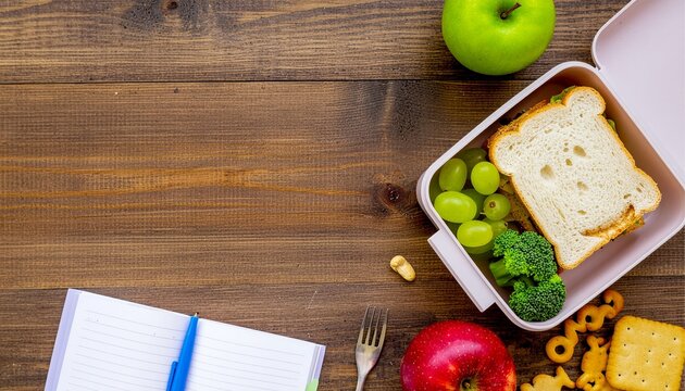Healthy School Lunch Box with Bear Sandwich and Fruit