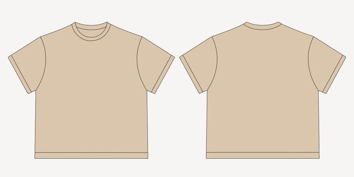 Oversized blank t-shirt mockup front and back view vector,Beige basic short sleeve tee fashion flat sketch template,Men's drop shoulder t-shirt technical drawing template,
Unisex apparel mockup design