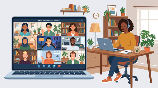 man working on laptop in office illustration with business and technology theme