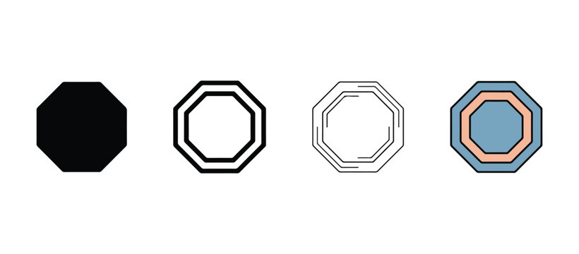 Various octagon shapes and symbols in different colors and styles for graphic design  geometric forms and icons