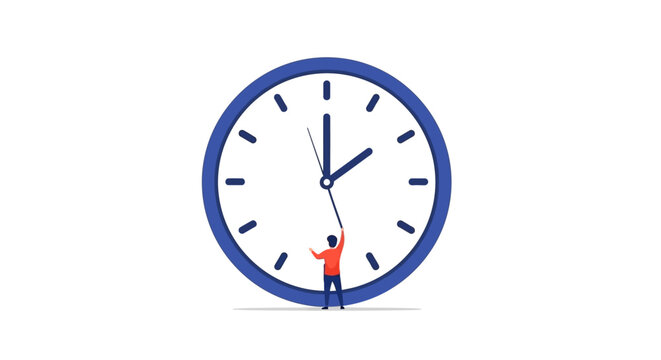 Person desperately holding giant clock hands back.