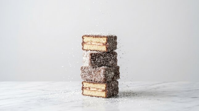 Stack of homemade chocolate brownie pieces.