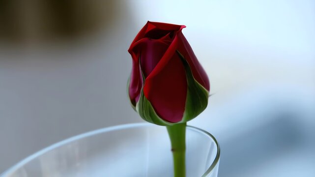 Fresh Red Rosebud in Glass Vase