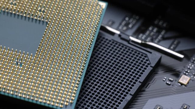 CPU Processor Chip Installed In Motherboard Socket Hardware Technology Detail