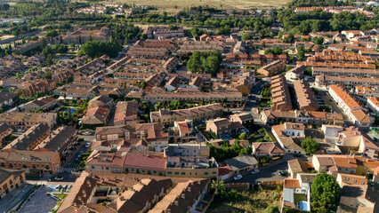 Obraz premium Aerial drone view of modern residential neighborhood with regular grid layout in Avila