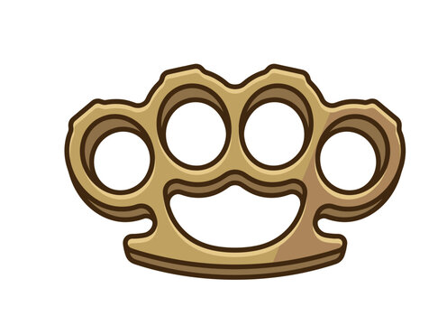 Brass knuckles with smooth metallic contours and classic shape, vintage style illustration.