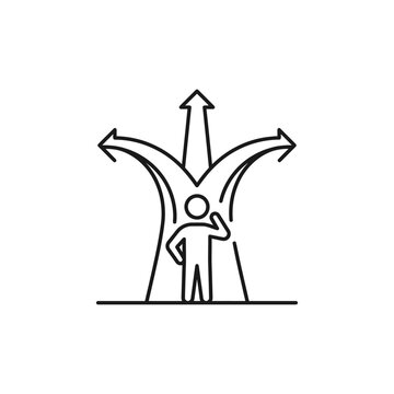 Person standing at crossroads with arrows.