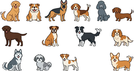 Fototapeta premium Dogs of Various Breeds and Colors.