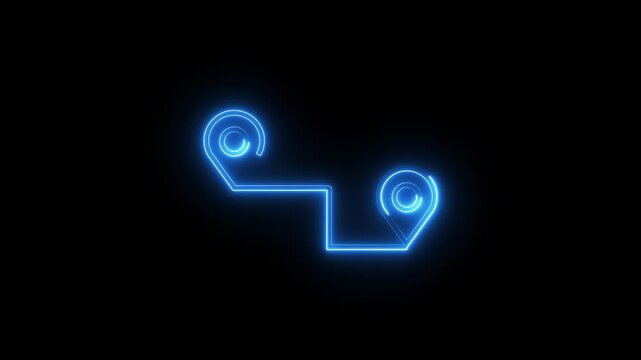 Neon direction location pin animation. Neon direction sign search address position map tracking motion, searching place address, travel direction road signs. animation.