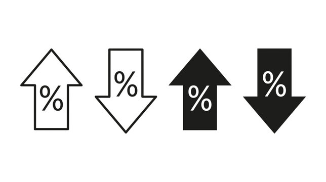 Percentage change icons set with up and down arrows for business and finance