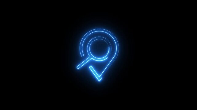 Neon location pin icon animation. Search address road sign, travel map pin symbol, digital navigation location pin. 