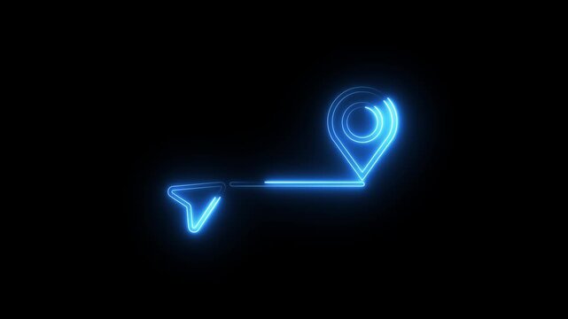 Neon location pin icon animation. Search address road sign, travel map pin symbol, digital navigation location pin. 