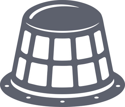 Industrial basket filter strainer mesh icon used for plumbing drainage or fluid filtration systems showing sturdy metal grid pattern design.