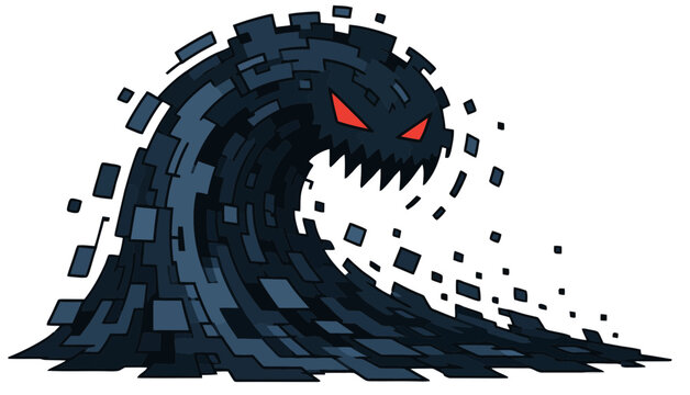 Dark Digital Wave Monster with Red Eyes and Sharp Teeth