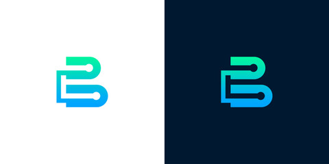 Modern tech letter B logo design with circuit digital paths for corporate identity or software branding in blue gradient © anello