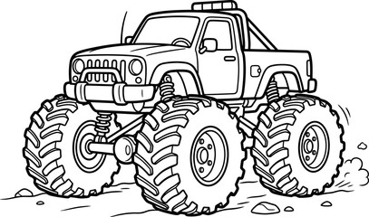 Monster truck coloring page for kids big wheels truck illustration © SharifulHaque