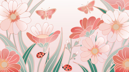 Floral ornament with butterflies and ladybugs vector illustration © ShambhuNath