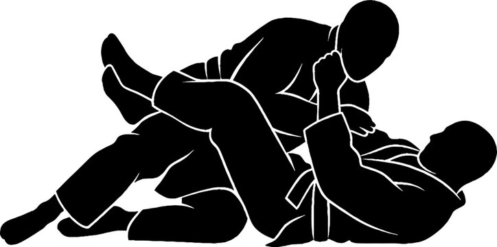 Two martial artists grappling in intense combat pose.