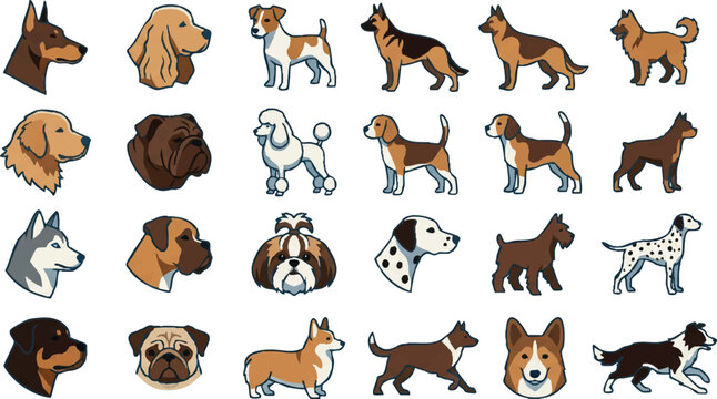 Dogs of Various Breeds and Sizes.