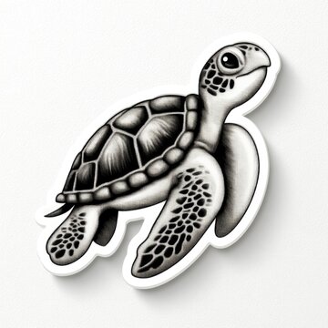 Cute sea turtle doodle sticker illustration