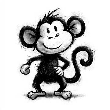 Cute monkey doodle illustration on white background