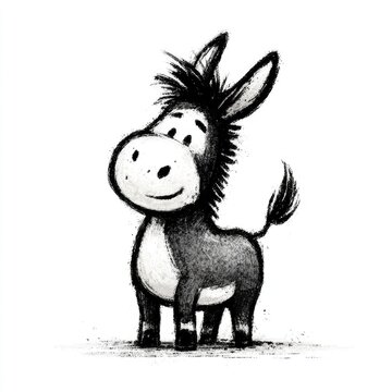 Cute mule donkey doodle illustration on white background