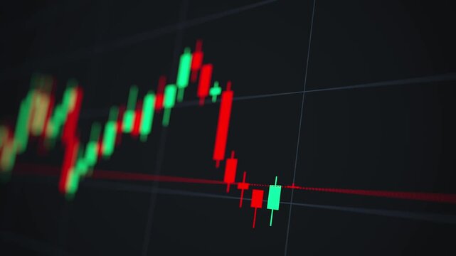 Animated stock market chart on a black background in a seamless loop.