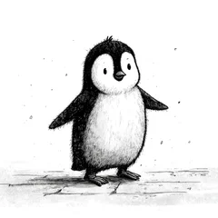 Cute penguin chick doodle illustration isolated on white background © Gelpi