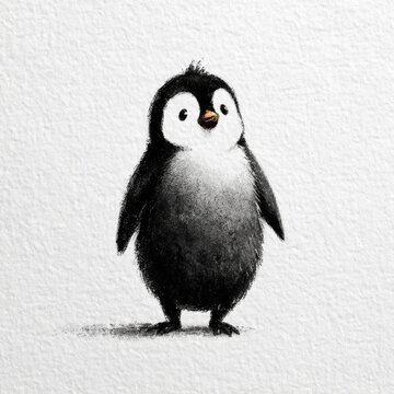 Cute penguin chick doodle illustration isolated on white background
