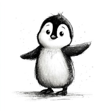Cute penguin chick doodle illustration isolated on white background