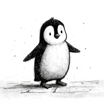 Cute penguin chick doodle illustration isolated on white background