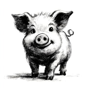 Cute pig doodle illustration isolated on white background
