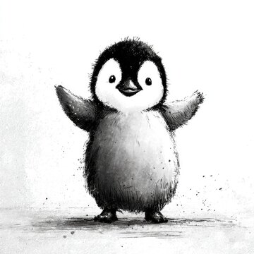 Cute penguin chick doodle illustration isolated on white background