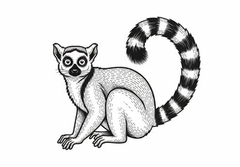 Obraz premium Ink-Sketched Lemur: Textured Whimsy in Black and White