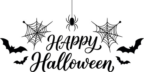 Halloween vector seamless pattern. Happy halloween typography with spiderweb bats and spider illustration © Ragia