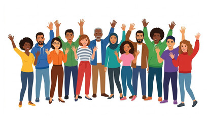 Obraz premium Diverse Multicultural People Celebrating Together Vector Illustration with Happy Men and Women Unity Concept
