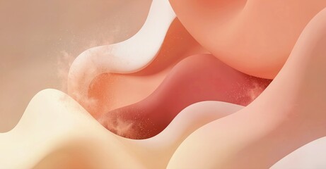 Fototapeta premium Soft peach flowing waves with powder glow for beauty packaging. 