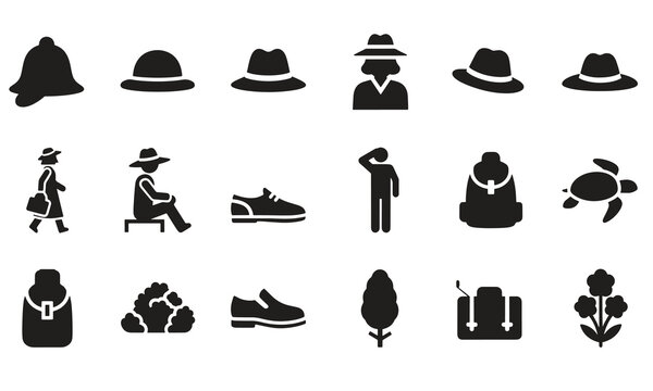 Set of travel and adventure icons, flat vector illustration
