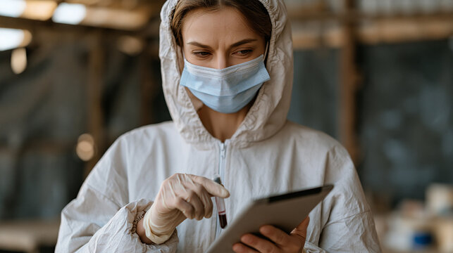 Microfluidics lab on chip research platform integrated into a portable diagnostics kit being tested by a field epidemiologist inside a temporary rural health outpost during autumn