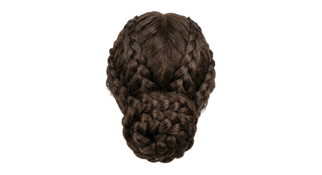 Intricate French braided low bun isolated on transparent background
