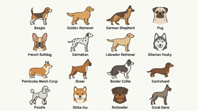 Variety of dog breeds illustration.