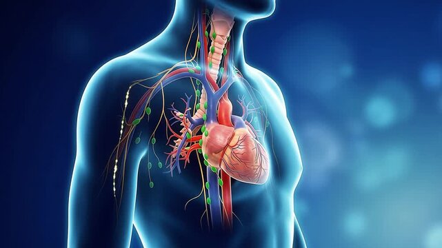 Human Heart Chest Anatomy 3D Medical Animation Trachea Lymph Node Blood Vessel Blue Background