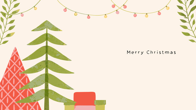 Christmas Tree And Presents Vector Illustration With Festive Garland