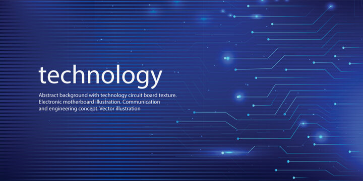 Abstract Blue Technology Circuit Board Background with Glowing Digital Lines and Copy Space Vector EPS 10