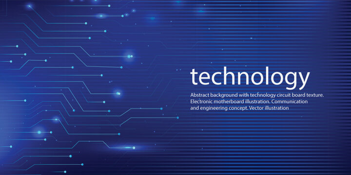 Abstract Blue Technology Circuit Board Background with Glowing Digital Lines and Copy Space Vector EPS 10